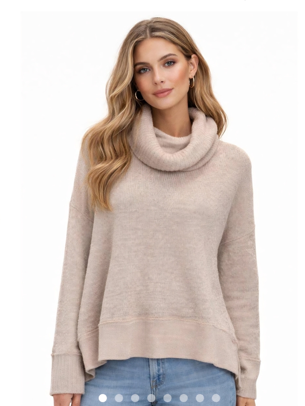 Free People Cream Open-Knit Waffle Turtleneck Sweater Ovwrsized Size XS